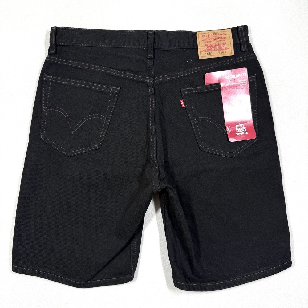 Vintage Levis 505 Jean Shorts Mens 36 Black Y2K Denim 9" Deadstock Jorts NWT